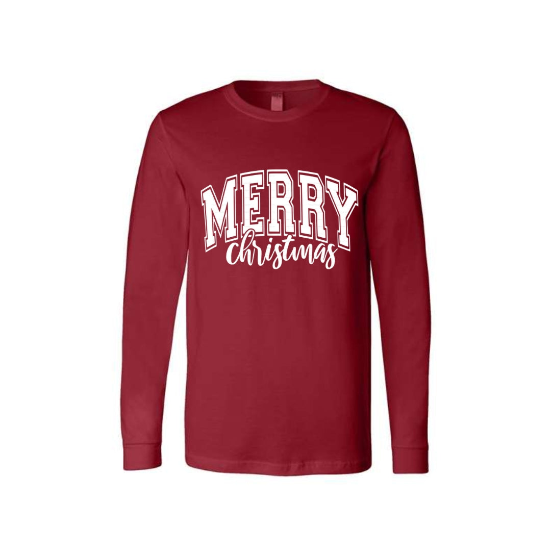 Minimalist Holiday Long Sleeves-Vintage “Merry Christmas” Holiday Apparel – Festive Retro-Inspired Christmas Design