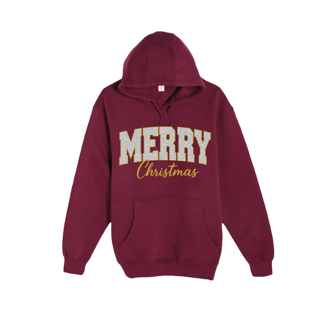 HOLIDAY HOODIE-“Merry Christmas” Glitter Varsity Design