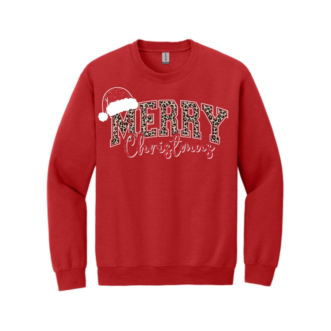 Holiday Crewneck Sweatshirt- “Merry Christmas” Leopard Santa Design