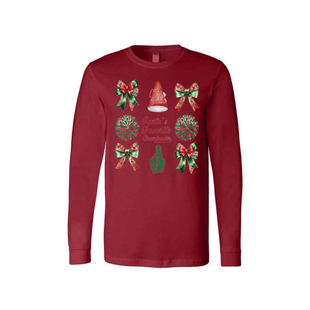 Holiday Long Sleeves- Santa’s Favorite Cheerleader Christmas Apparel – Festive Holiday Outfit for Cheerleaders