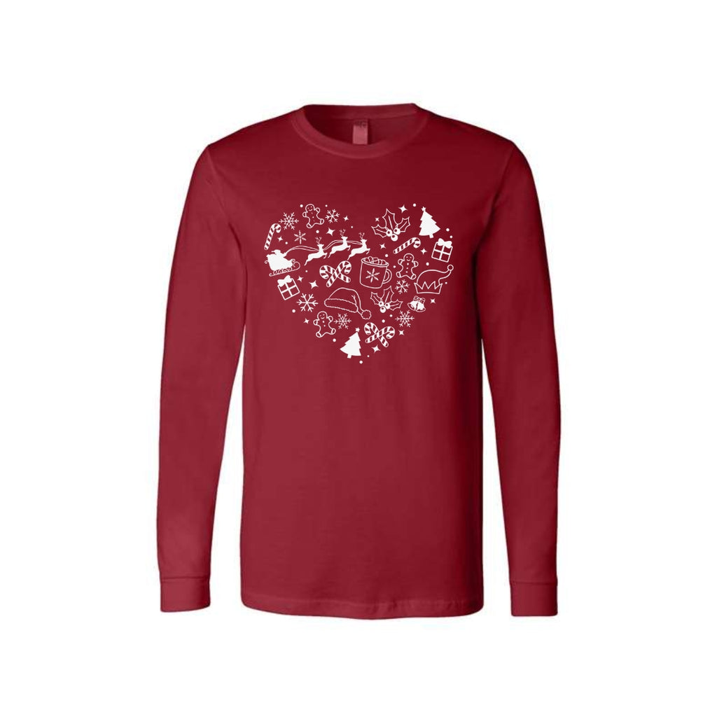 Minimalist Holiday Long Sleeves- Festive Heart Christmas Icons