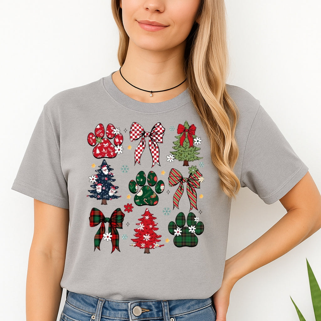 Christmas Tee for Pet Parents : Festive Paw Prints and Christmas Trees