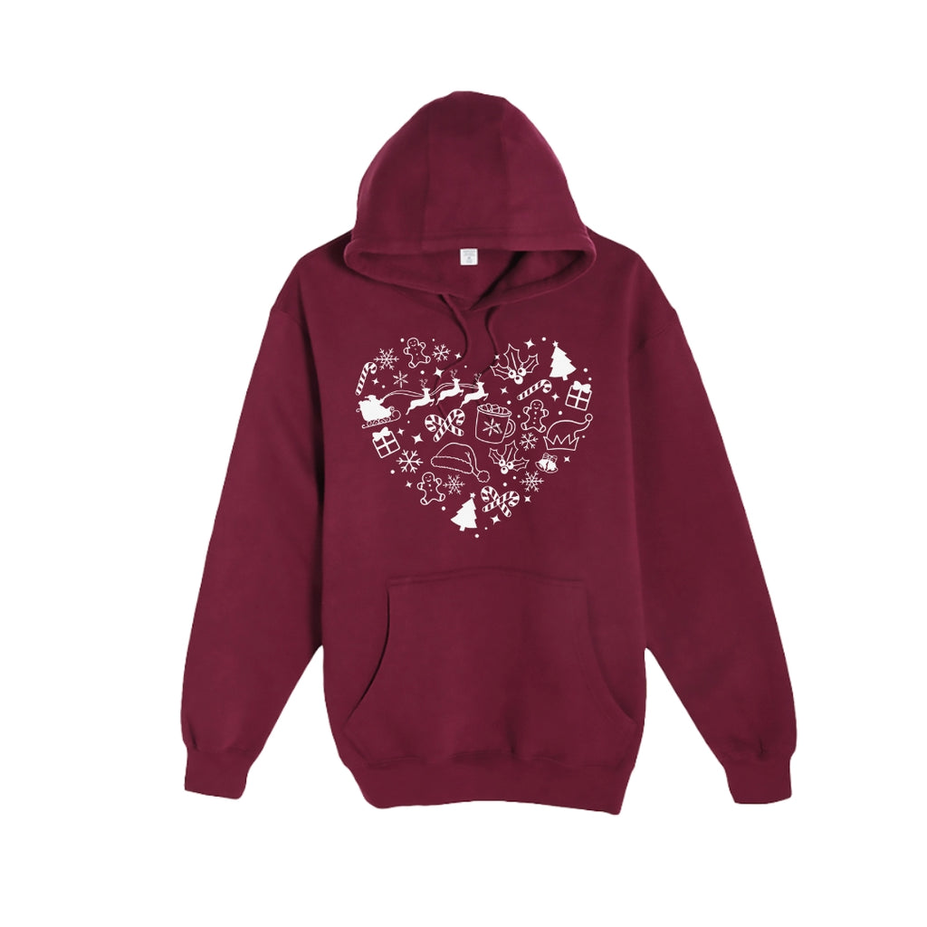 HOLIDAY HOODIE-Festive Heart Christmas Icons