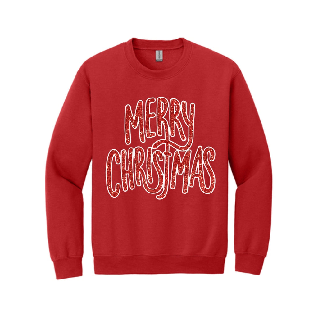Holiday Crewneck Sweatshirt-“Merry Christmas” Glitter Script Design