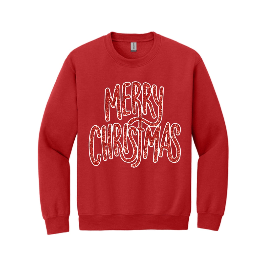 Holiday Crewneck Sweatshirt-“Merry Christmas” Glitter Script Design