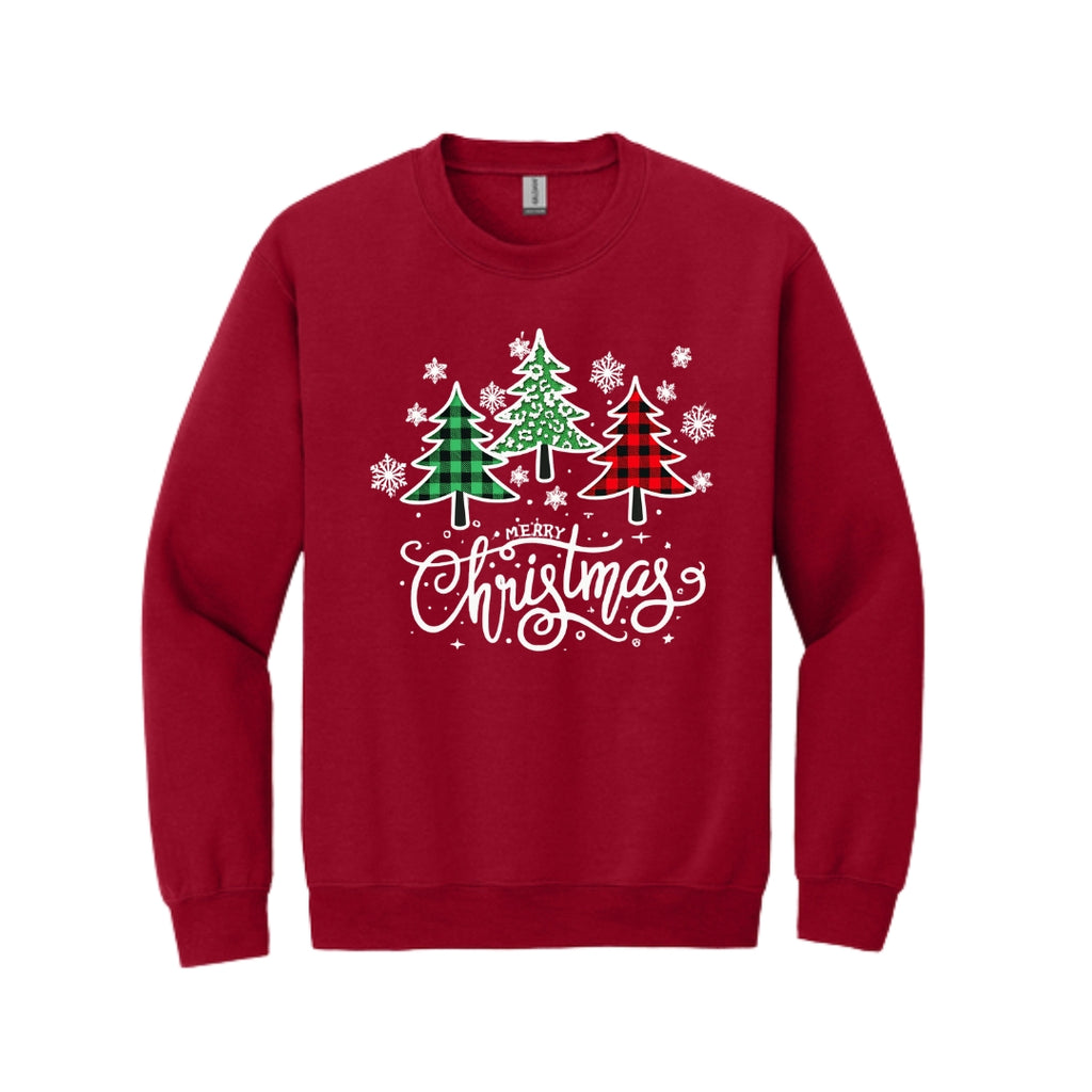 Holiday Crewneck Sweatshirt-Merry Christmas 3 Graphic Trees