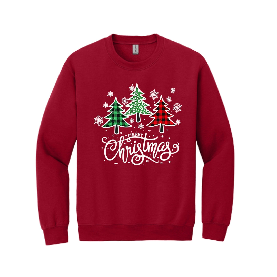 Holiday Crewneck Sweatshirt-Merry Christmas 3 Graphic Trees