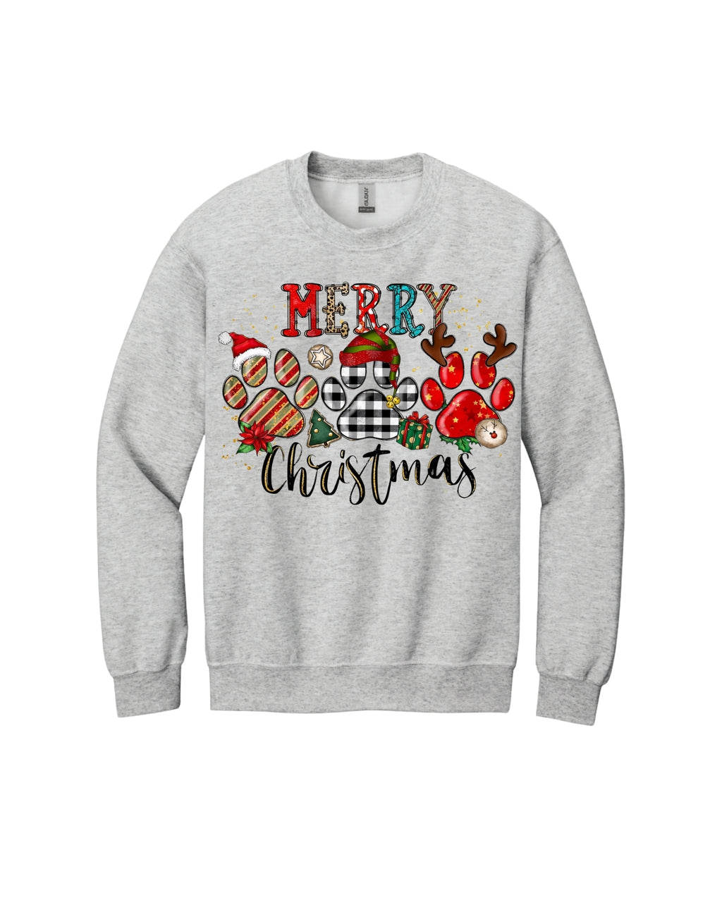 Merry Christmas Paw Print Buffalo Plaid Holiday Apparel – Cute Festive Dog Lover Design