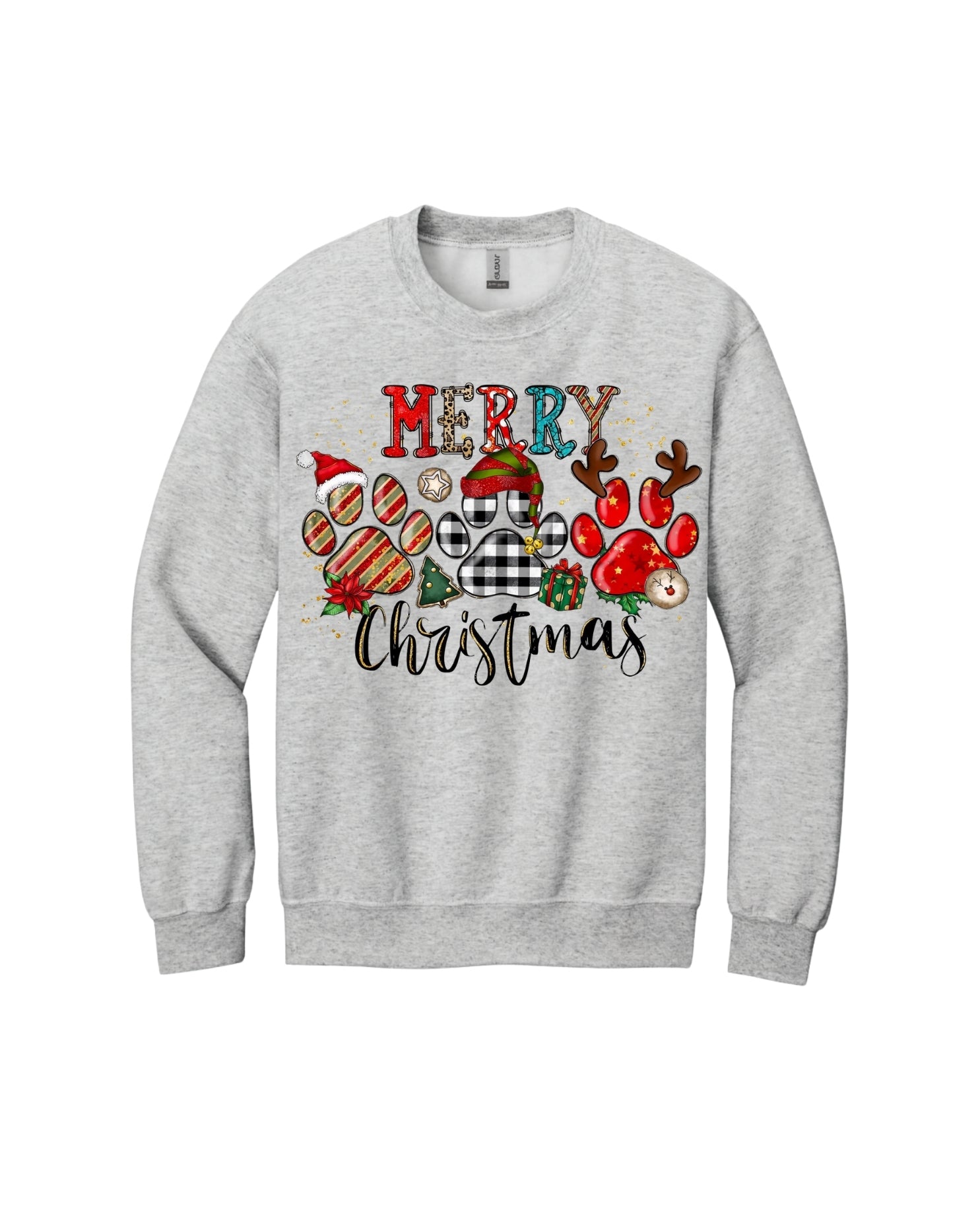 Merry Christmas Paw Print Buffalo Plaid Holiday Apparel – Cute Festive Dog Lover Design