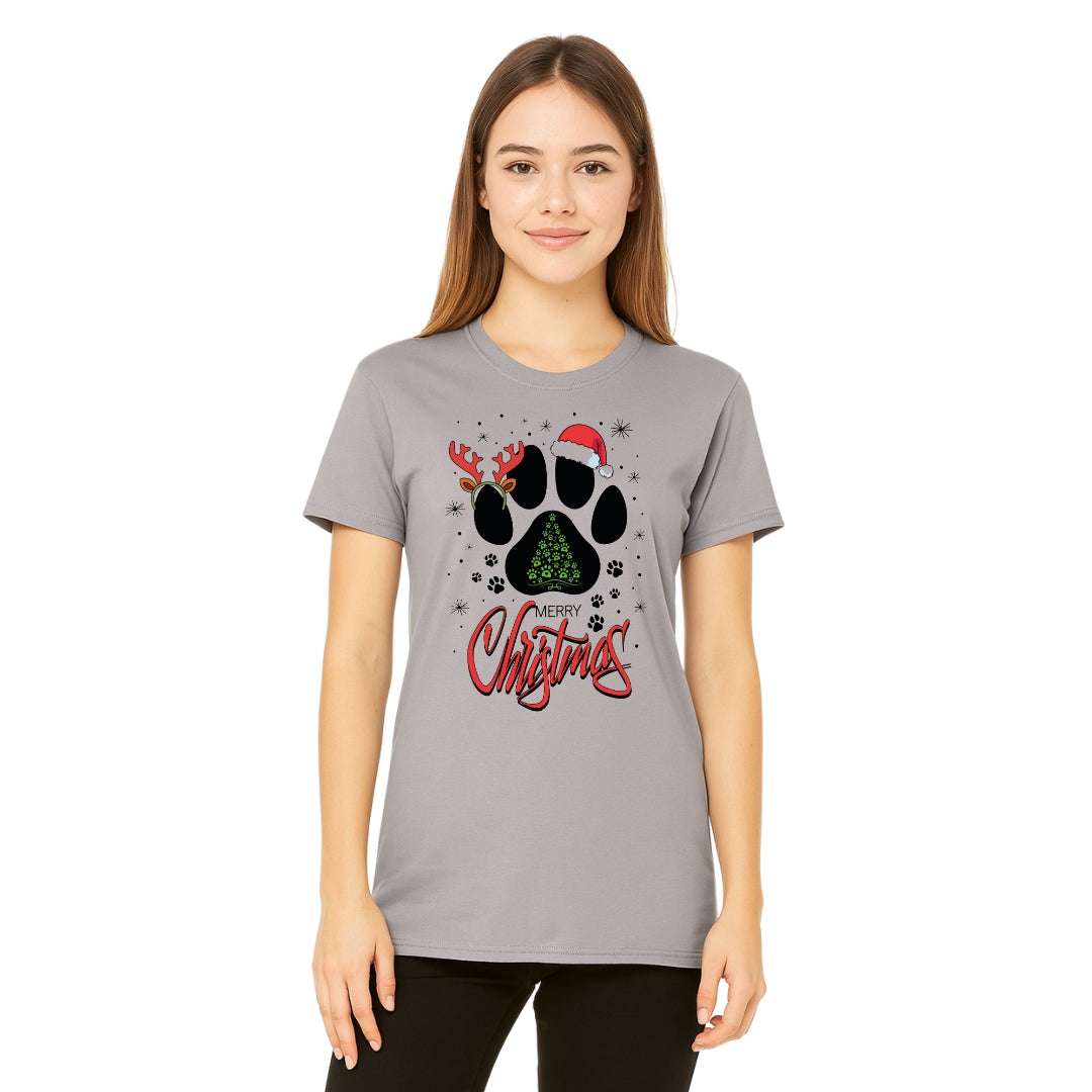 Merry & Furry Tees: Merry Christmas Paw Print Holiday Apparel – Festive Pet Lover Christmas Design