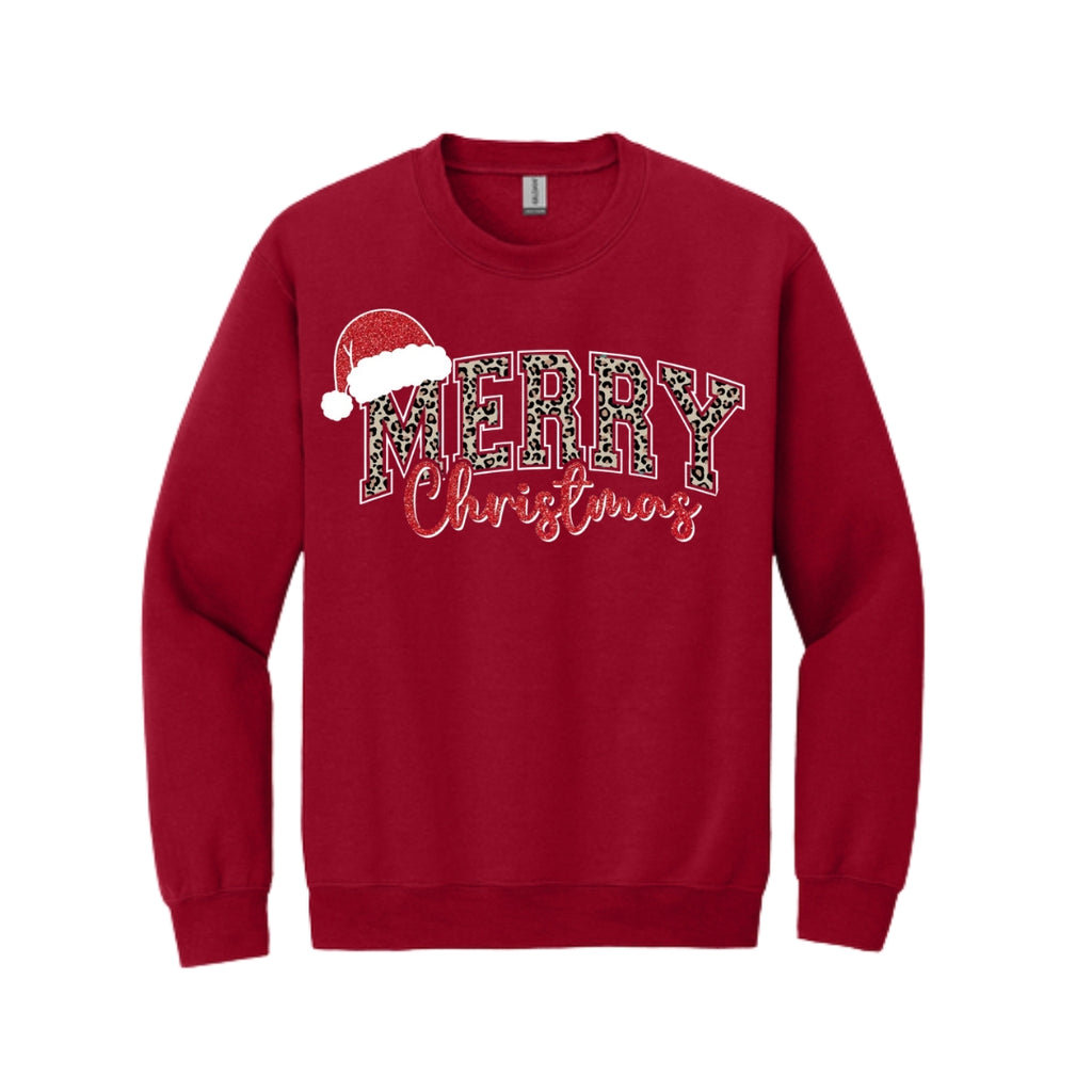 Holiday Crewneck Sweatshirt- “Merry Christmas” Leopard Santa Design