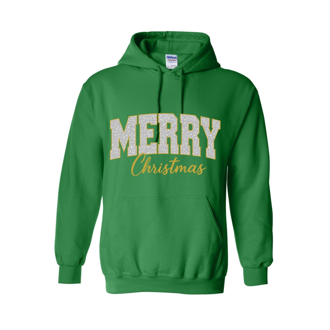 HOLIDAY HOODIE-“Merry Christmas” Glitter Varsity Design