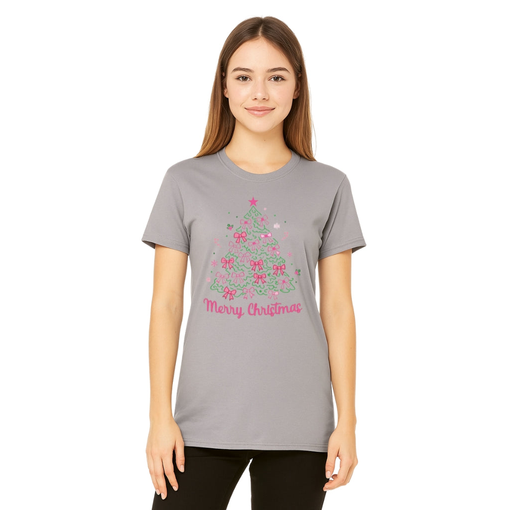 Holiday Shirt -Merry Christmas Pink Bow Tree Graphic