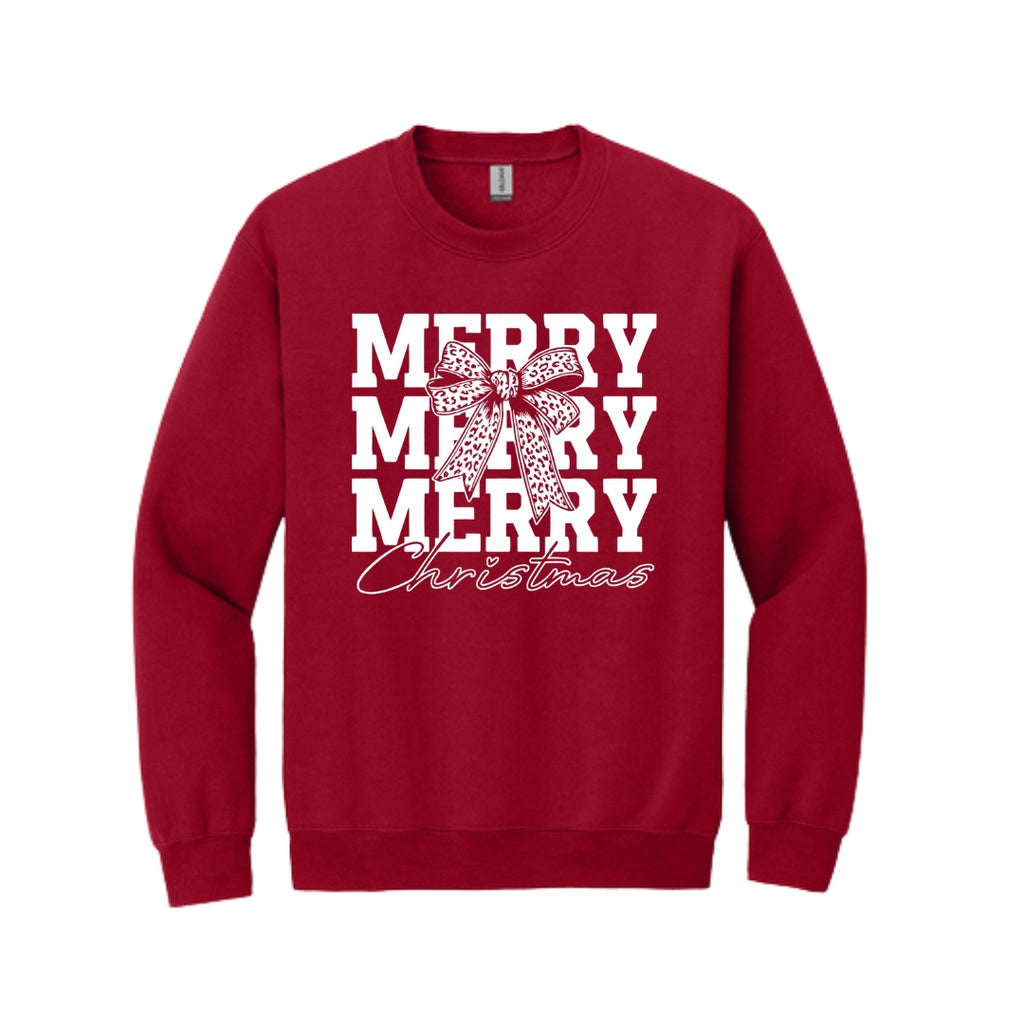 Holiday Crewneck Sweatshirt- Merry Merry Merry Christmas Graphic