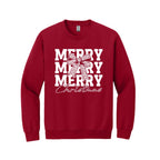 Holiday Crewneck Sweatshirt- Merry Merry Merry Christmas Graphic