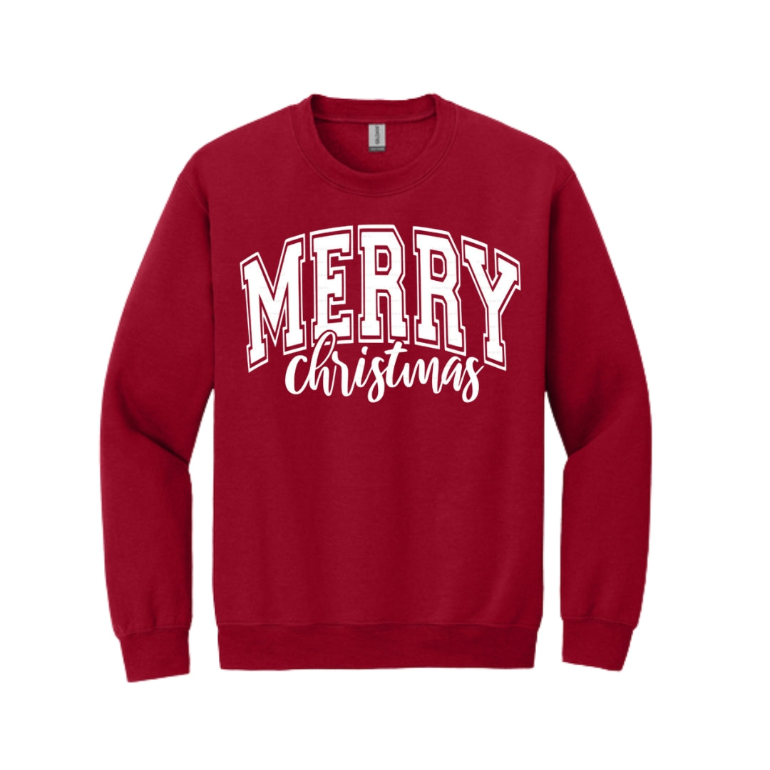 Holiday Crewneck Sweatshirt-“Merry Christmas” Bold Letter Design