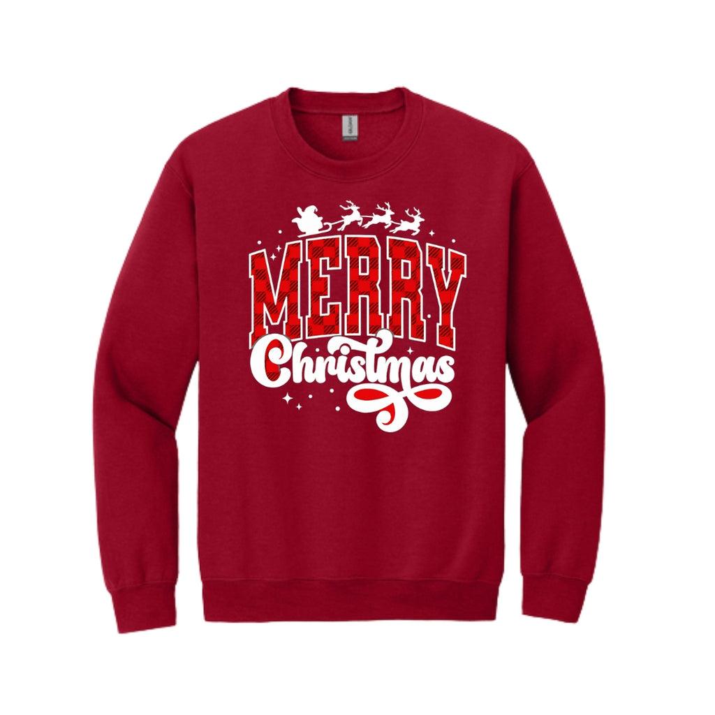 Holiday Crewneck Sweatshirt- Merry Christmas Buffalo Plaid Graphic