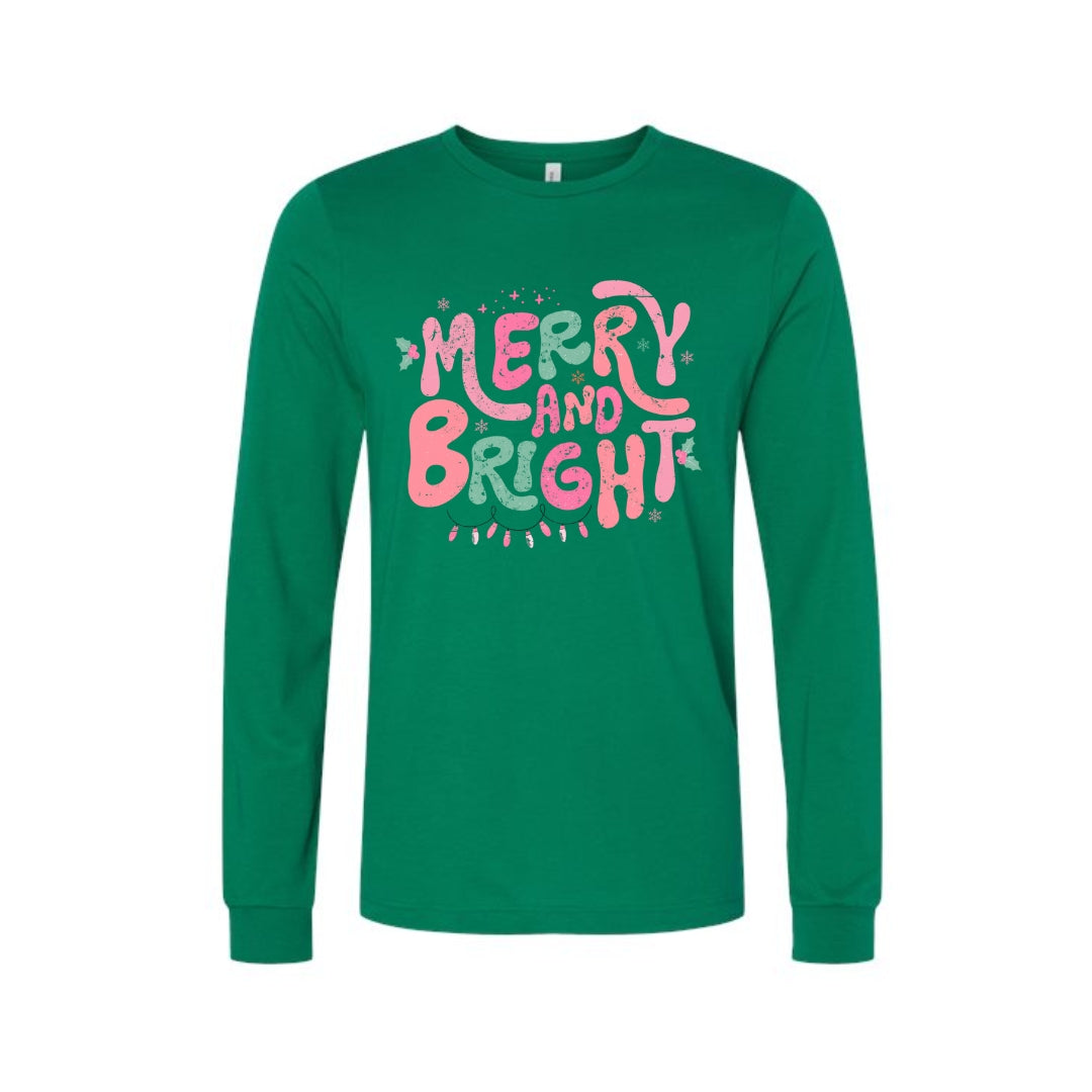 Holiday Long Sleeves-Merry and Bright Pastel Christmas Graphic