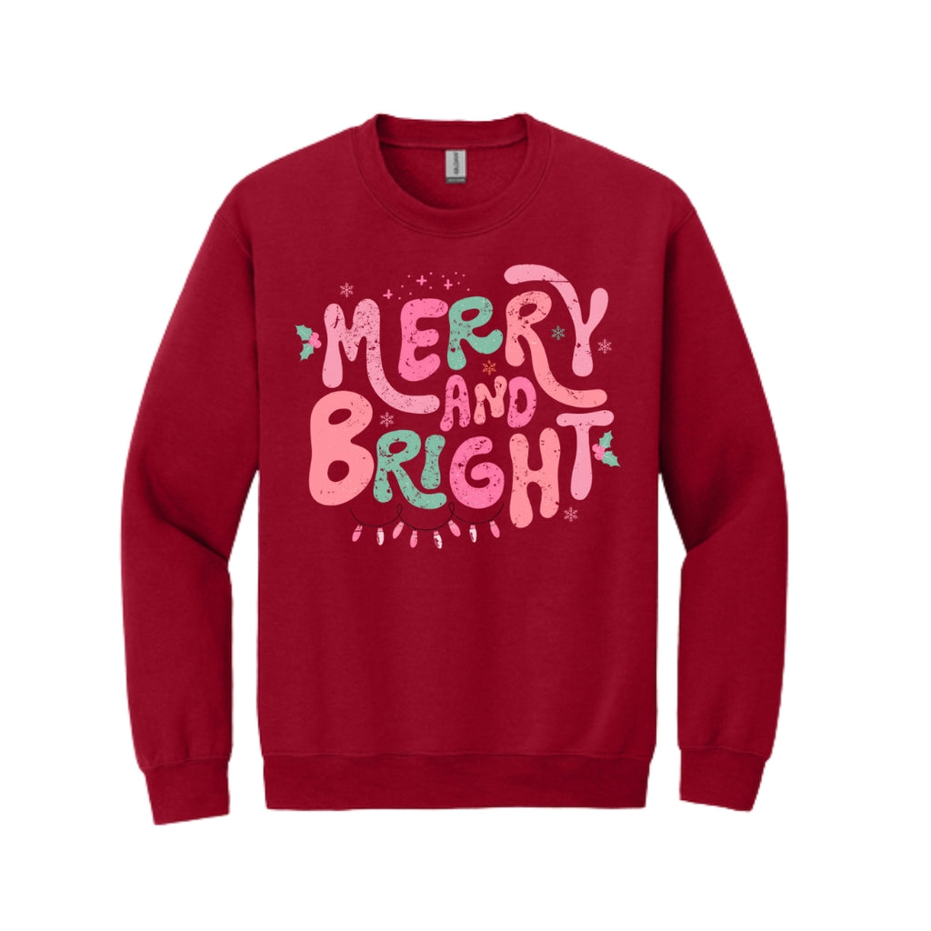 Holiday Crewneck Sweatshirt-  Merry and Bright Pastel Christmas Graphic