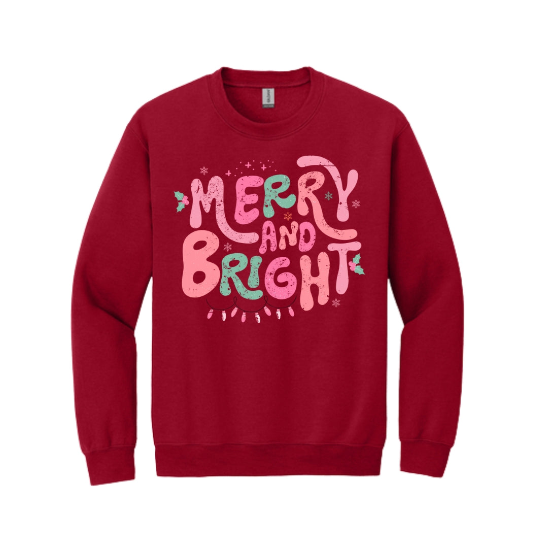Holiday Crewneck Sweatshirt-  Merry and Bright Pastel Christmas Graphic
