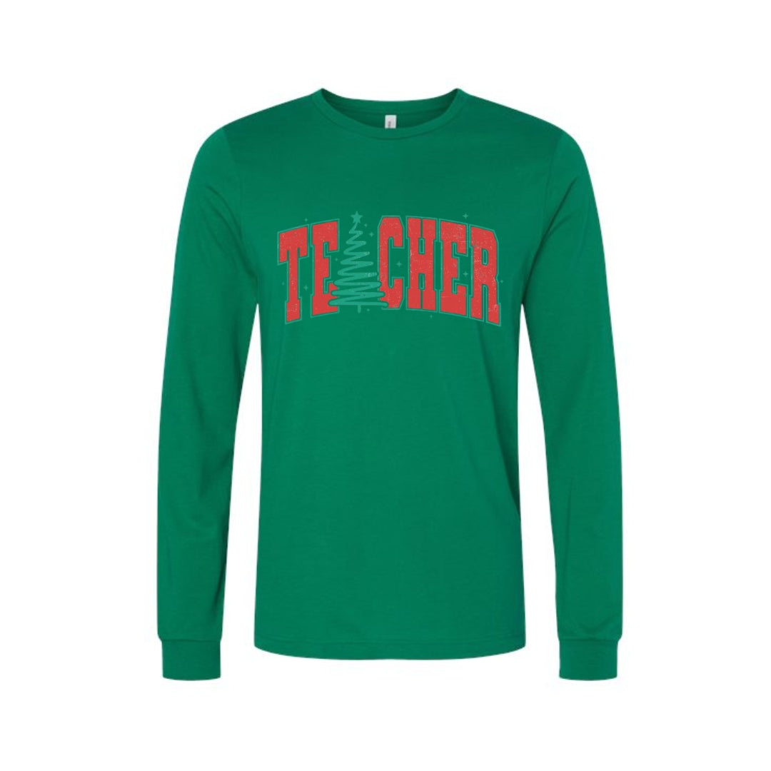 Holiday Long Sleeves- Festive “Teacher” Christmas Apparel – Perfect Holiday Gift for Educators
