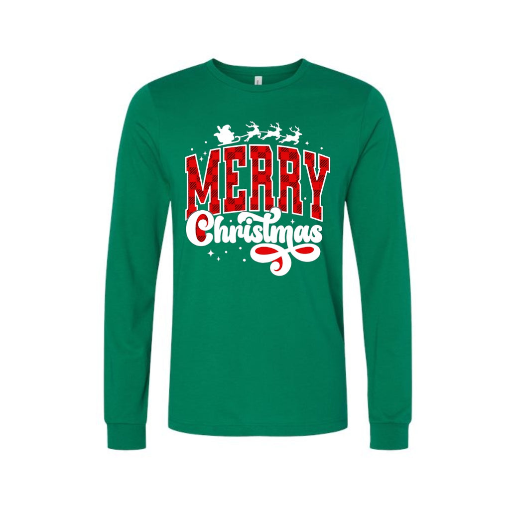 Holiday Long Sleeves- Merry Christmas Buffalo Plaid Graphic