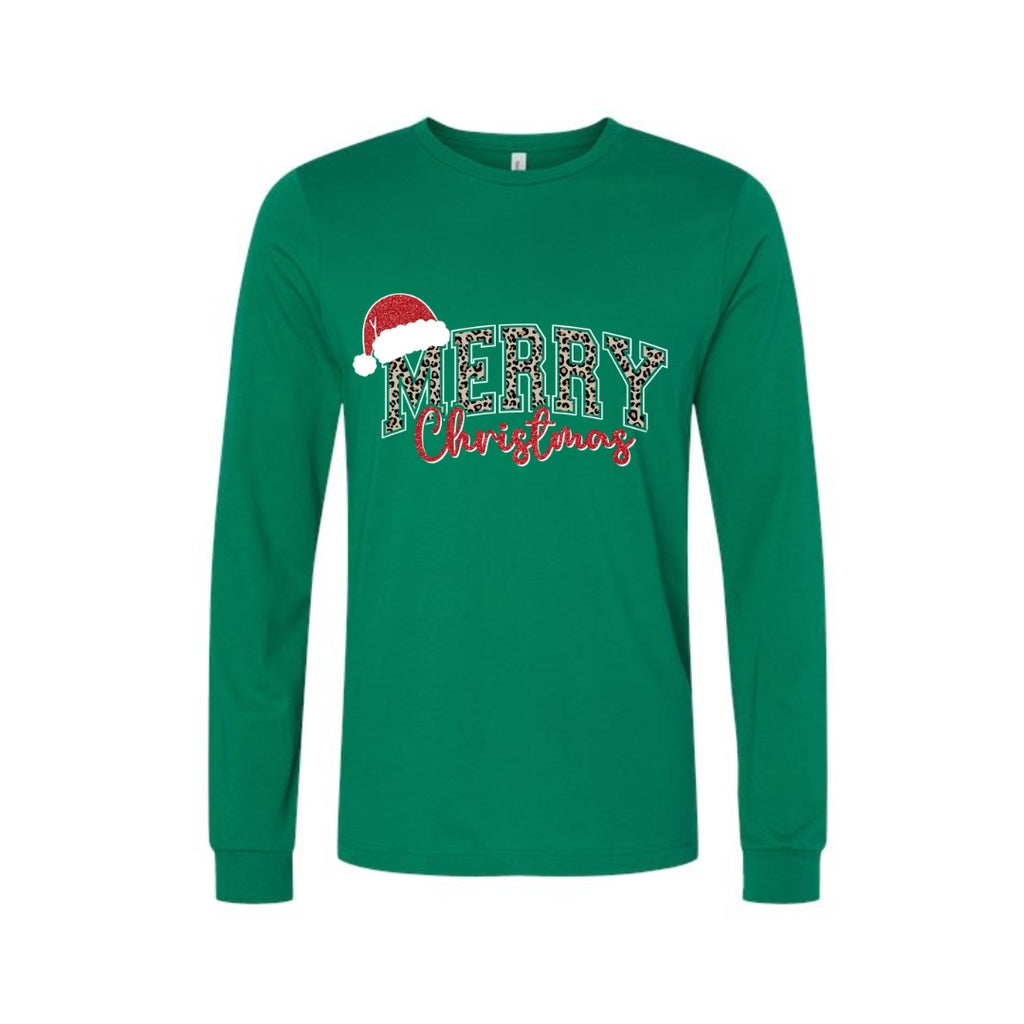 Holiday Long Sleeves-“Merry Christmas” Leopard Santa Design