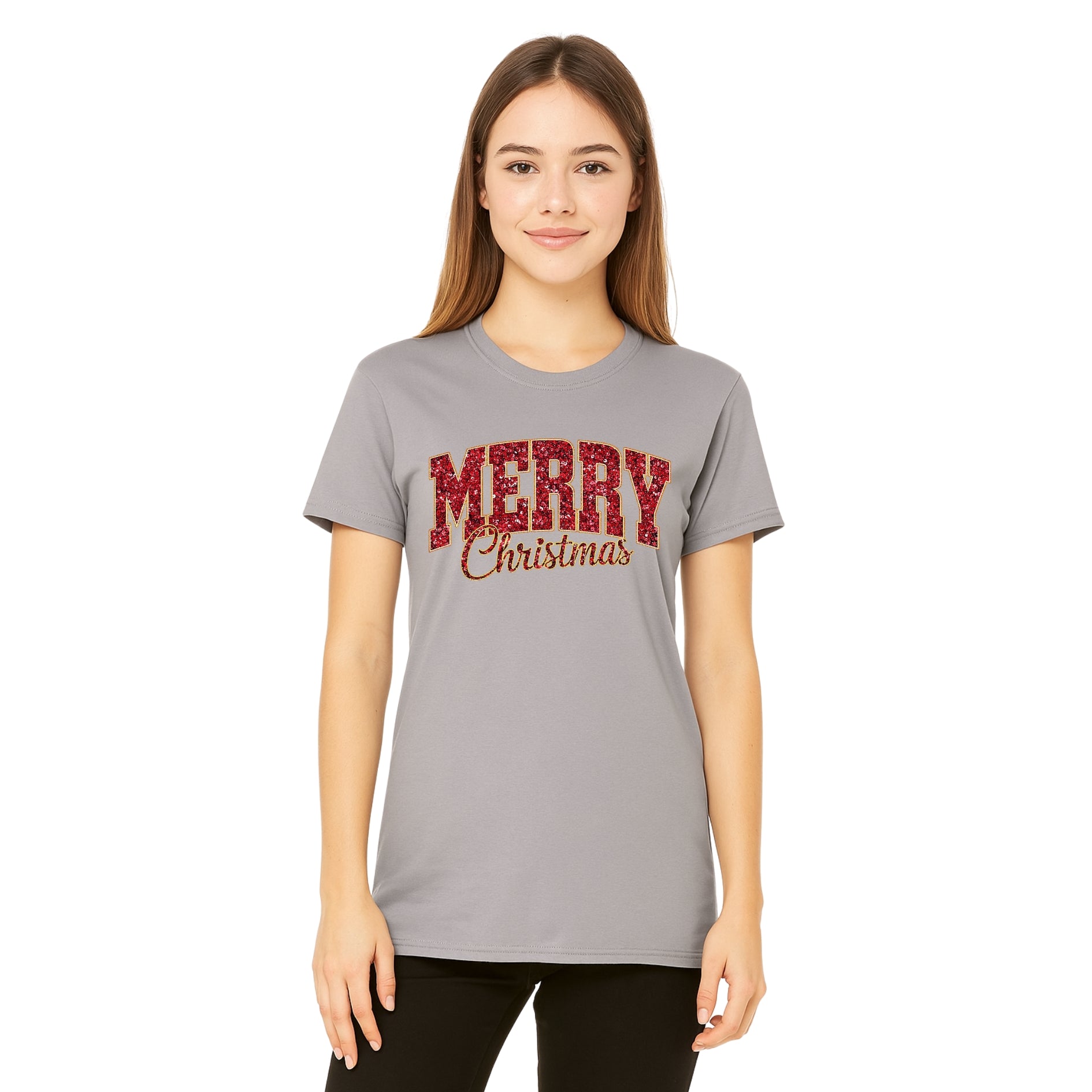 Minimalist Holiday Shirt - “Merry Christmas” Glitter Varsity Design