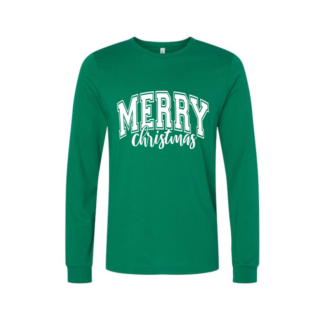 Minimalist Holiday Long Sleeves-Vintage “Merry Christmas” Holiday Apparel – Festive Retro-Inspired Christmas Design
