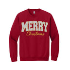 Holiday Crewneck Sweatshirt-“Merry Christmas” Glitter Varsity Design