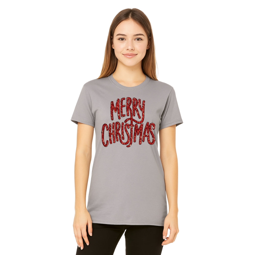 Minimalist Holiday Shirt - “Merry Christmas” Glitter Script Design