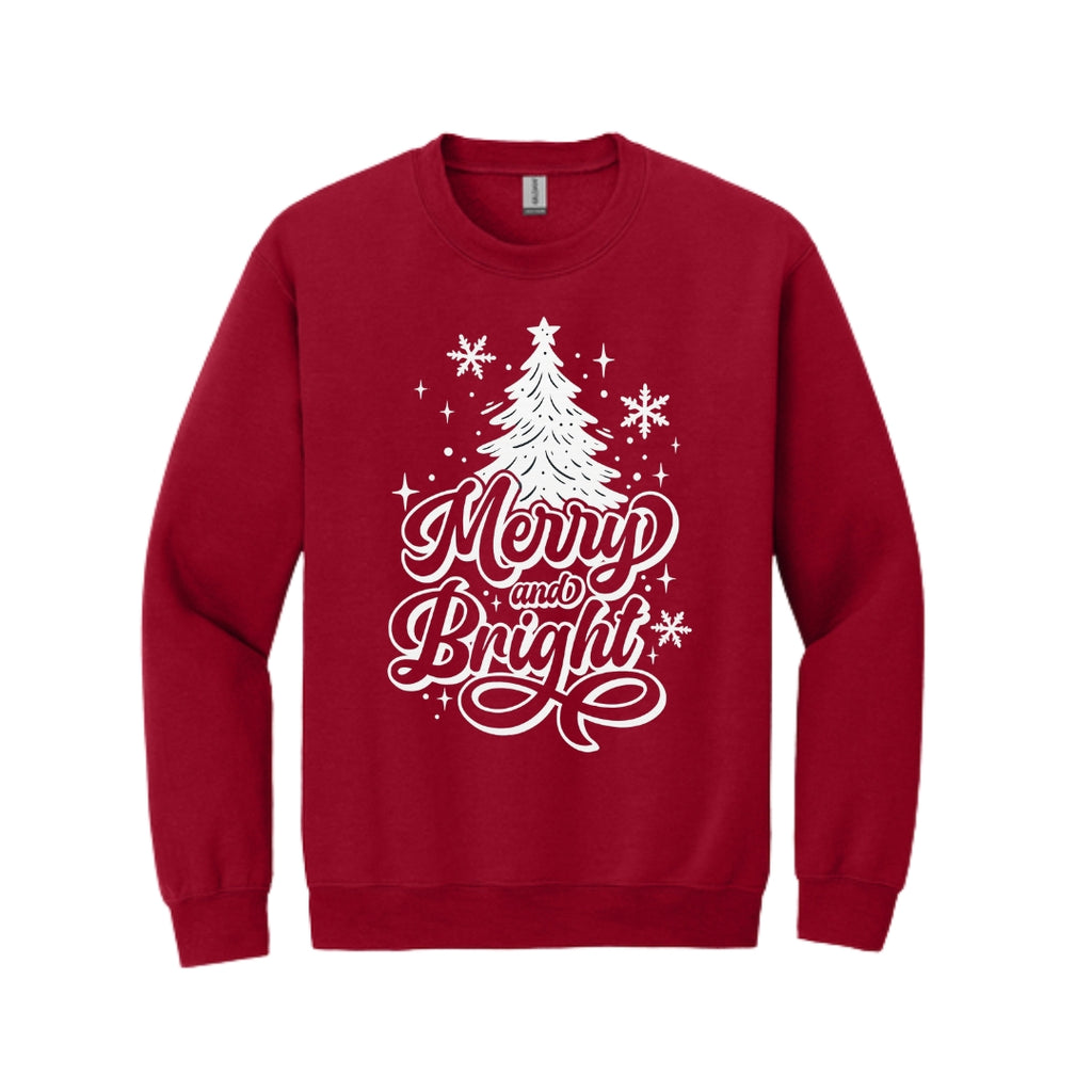 Holiday Crewneck Sweatshirt-“Merry and Bright” Christmas Tree Design