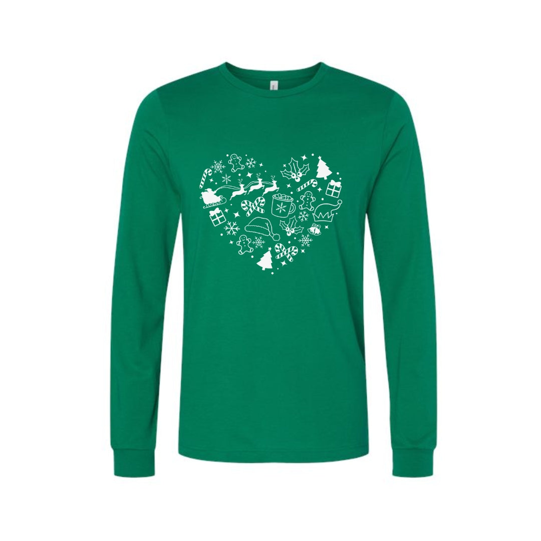 Minimalist Holiday Long Sleeves- Festive Heart Christmas Icons
