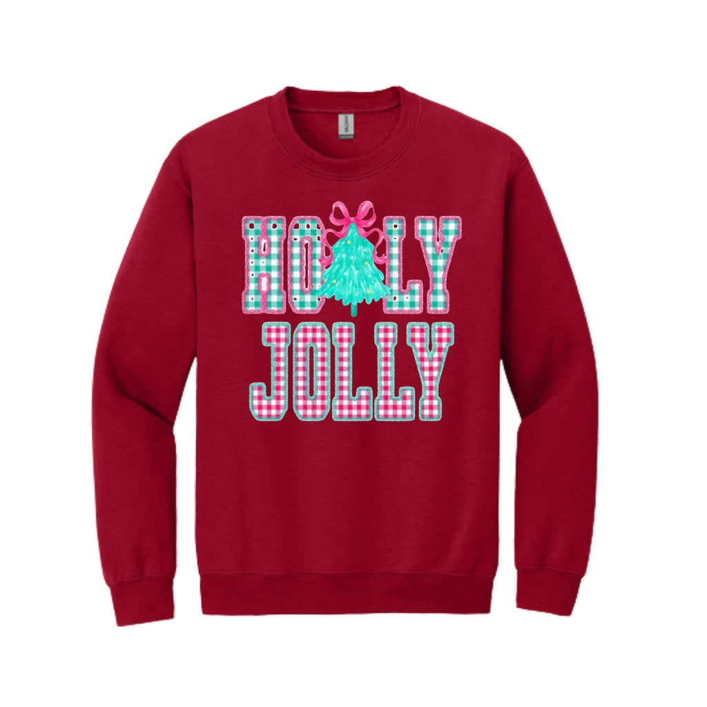 Holiday Crewneck Sweatshirt-Holly Jolly Gingham Christmas