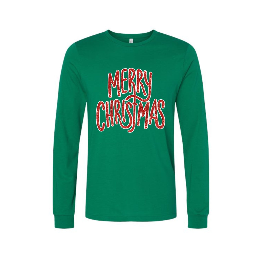 Holiday Long Sleeves- “Merry Christmas” Glitter Script Design
