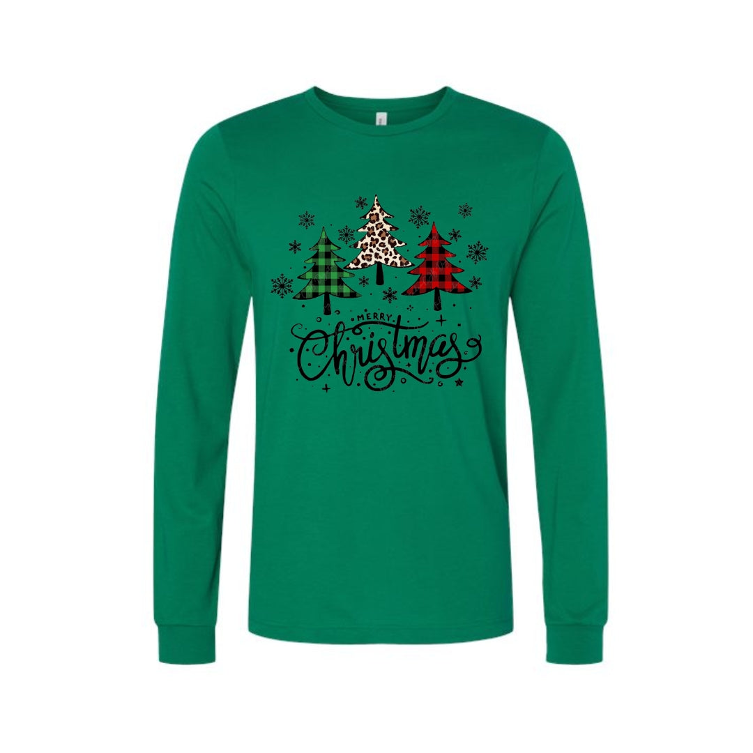 Holiday Long Sleeves-Merry Christmas 3 Graphic Trees