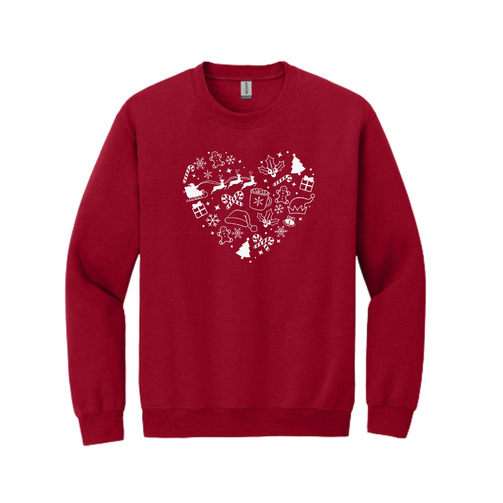 Holiday Crewneck Sweatshirt-Festive Heart Christmas Icons