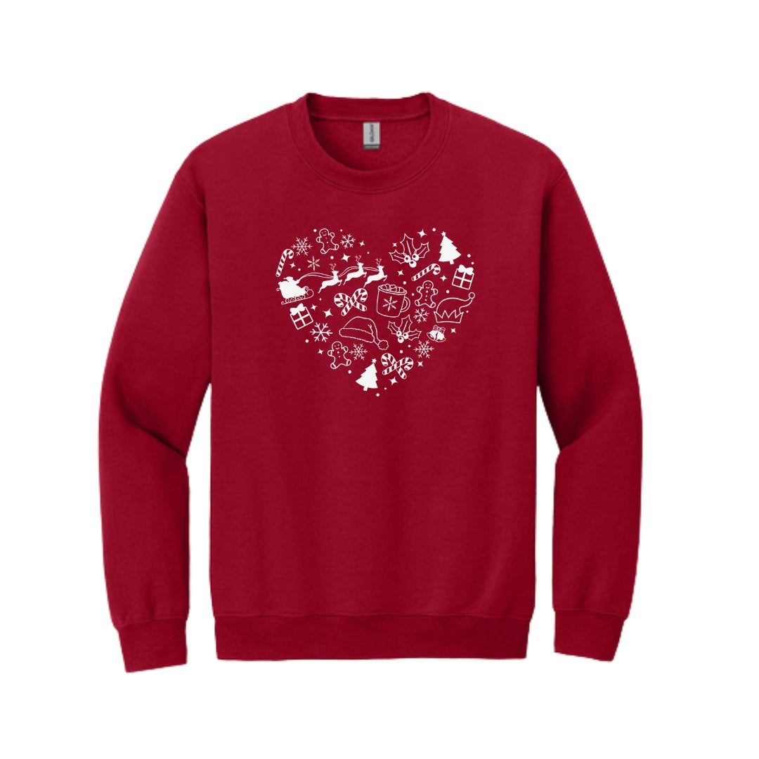 Holiday Crewneck Sweatshirt-Festive Heart Christmas Icons