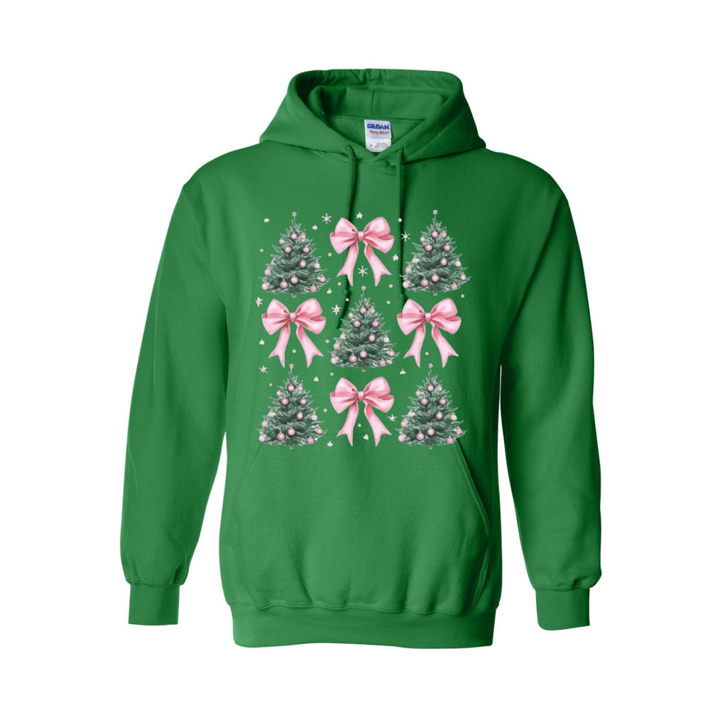 HOLIDAY HOODIE-Pink Bow Christmas Trees Graphic
