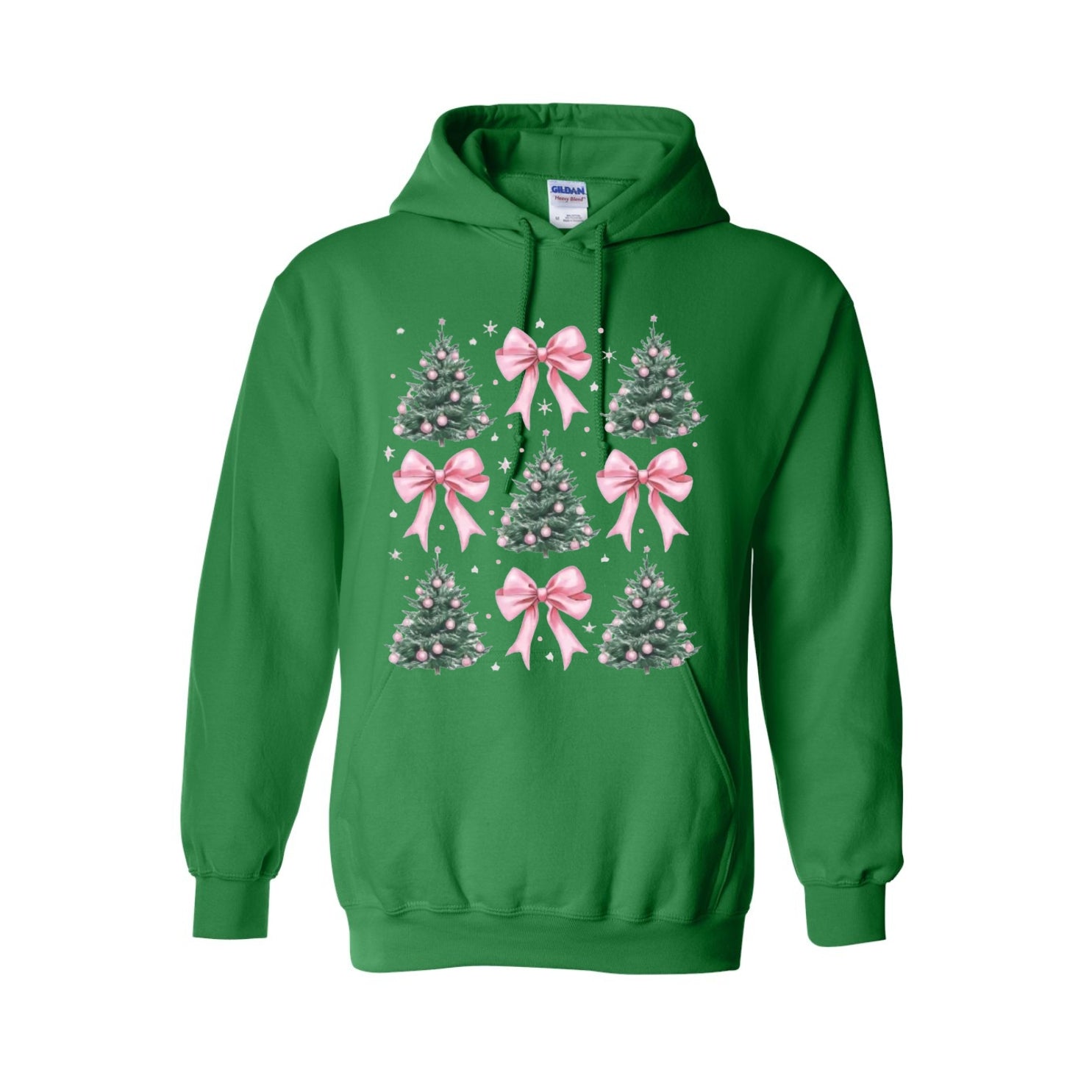 HOLIDAY HOODIE-Pink Bow Christmas Trees Graphic