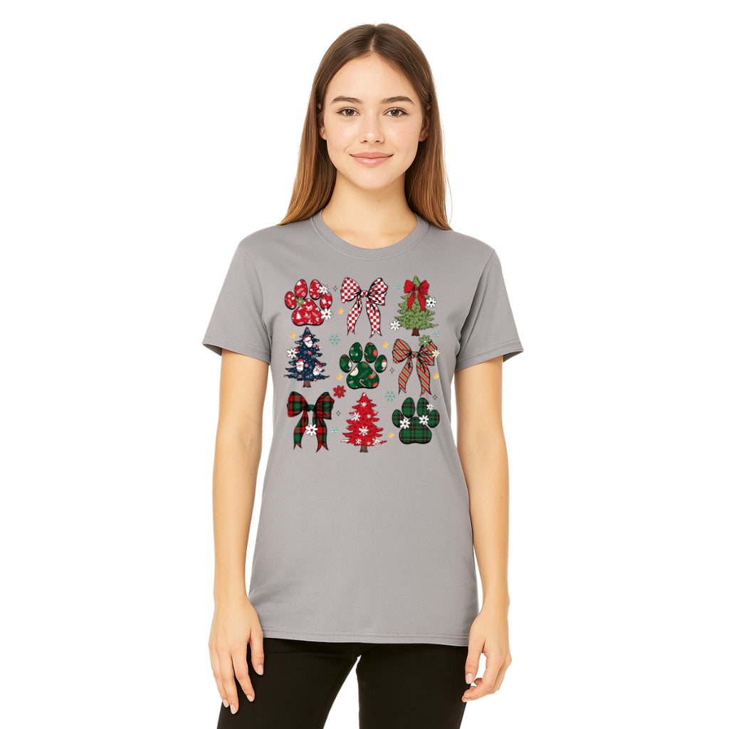 Christmas Tee for Pet Parents : Festive Paw Prints and Christmas Trees