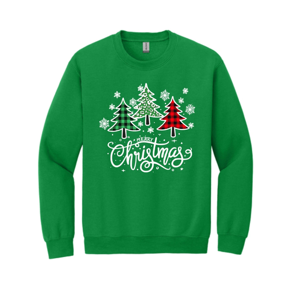 Holiday Crewneck Sweatshirt-Merry Christmas 3 Graphic Trees