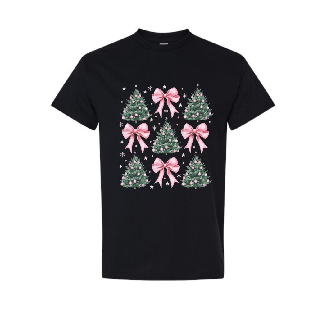 Holiday Shirt -Pink Bow Christmas Trees Graphic
