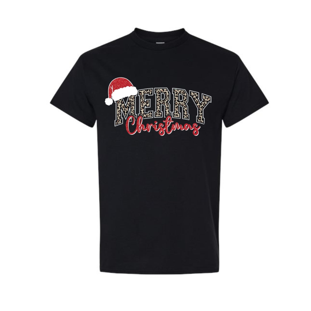 Holiday Shirt - “Merry Christmas” Leopard Santa Design