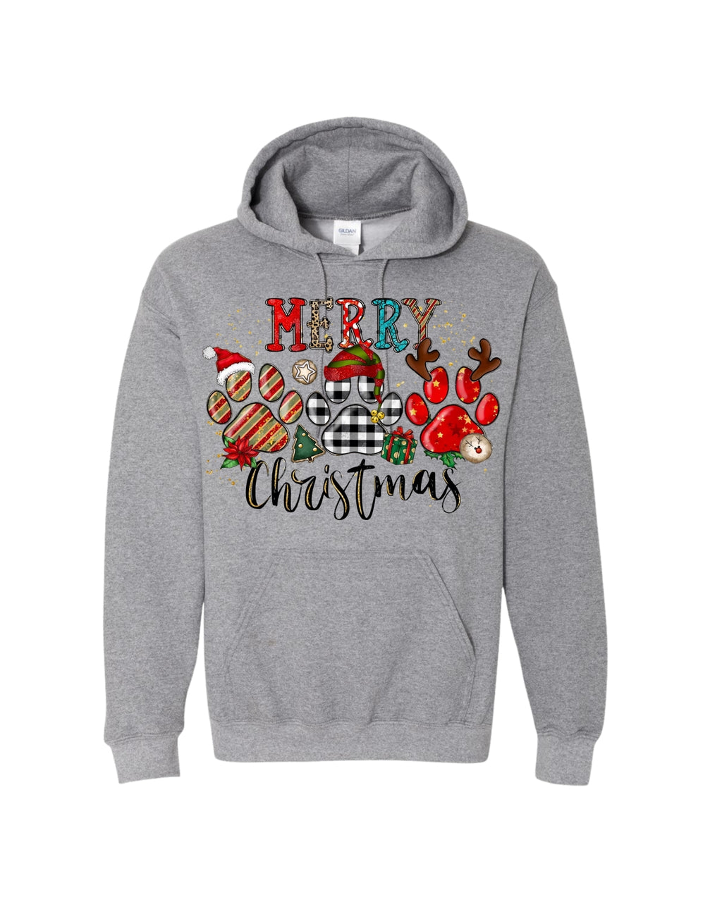 Merry Christmas Paw Print Buffalo Plaid Holiday Apparel – Cute Festive Dog Lover Design