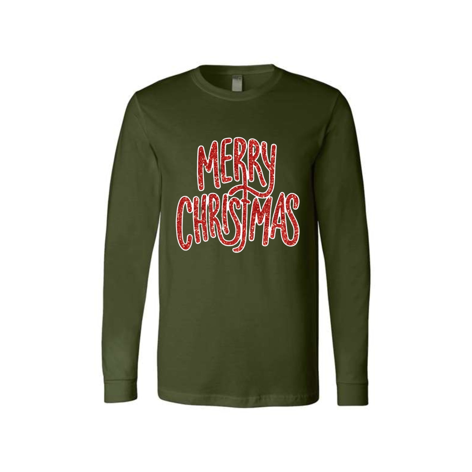 Holiday Long Sleeves- “Merry Christmas” Glitter Script Design