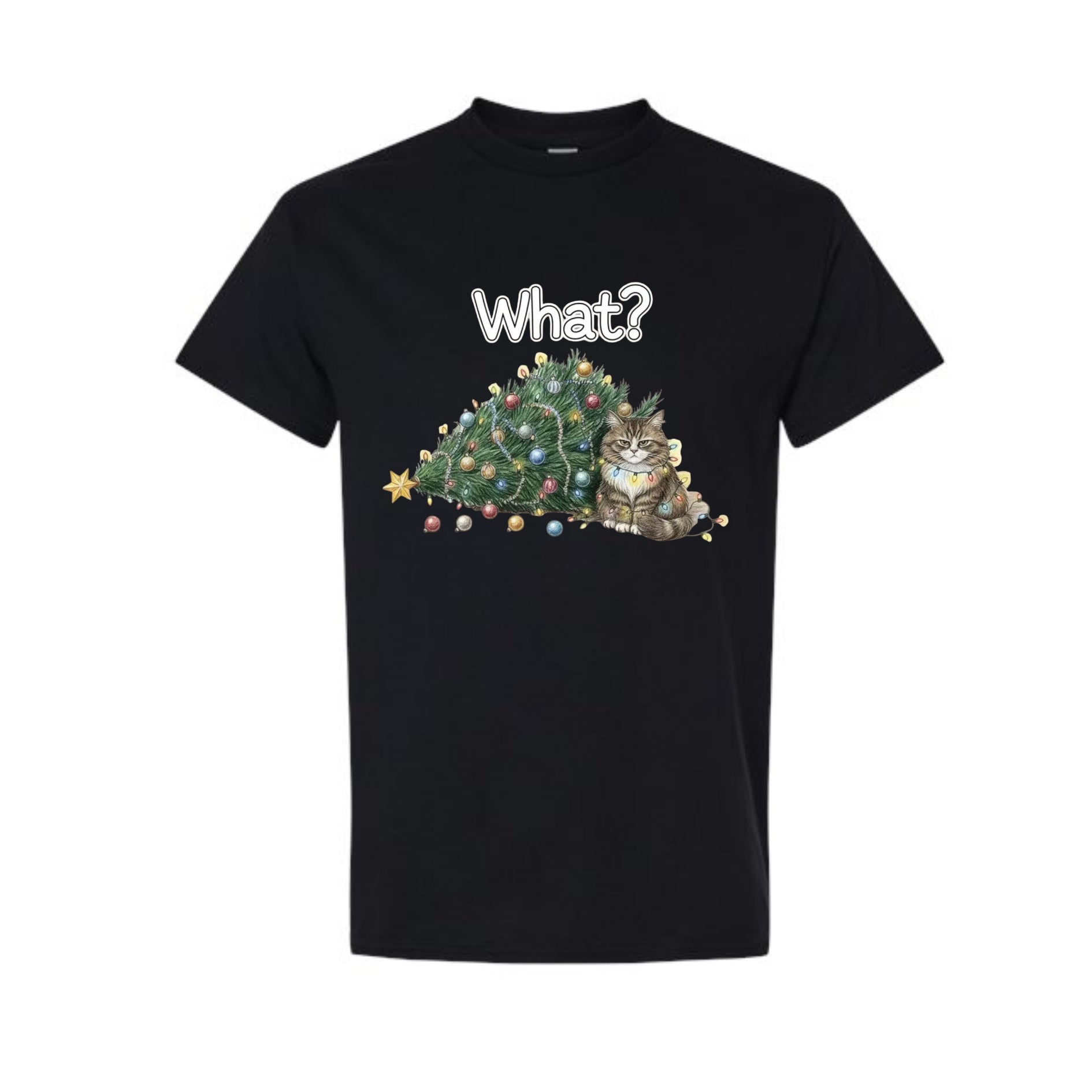 Christmas Tee for Pet Parents : “What?” Holiday Cat Lover Gift