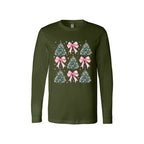Holiday Long Sleeves-Pink Bow Christmas Trees Graphic