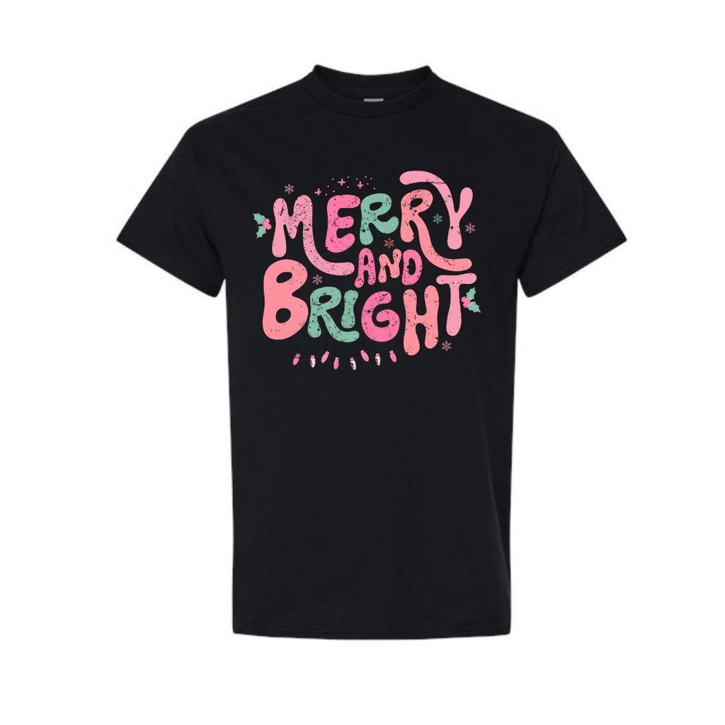 Holiday Shirt - Merry and Bright Pastel Christmas Graphic