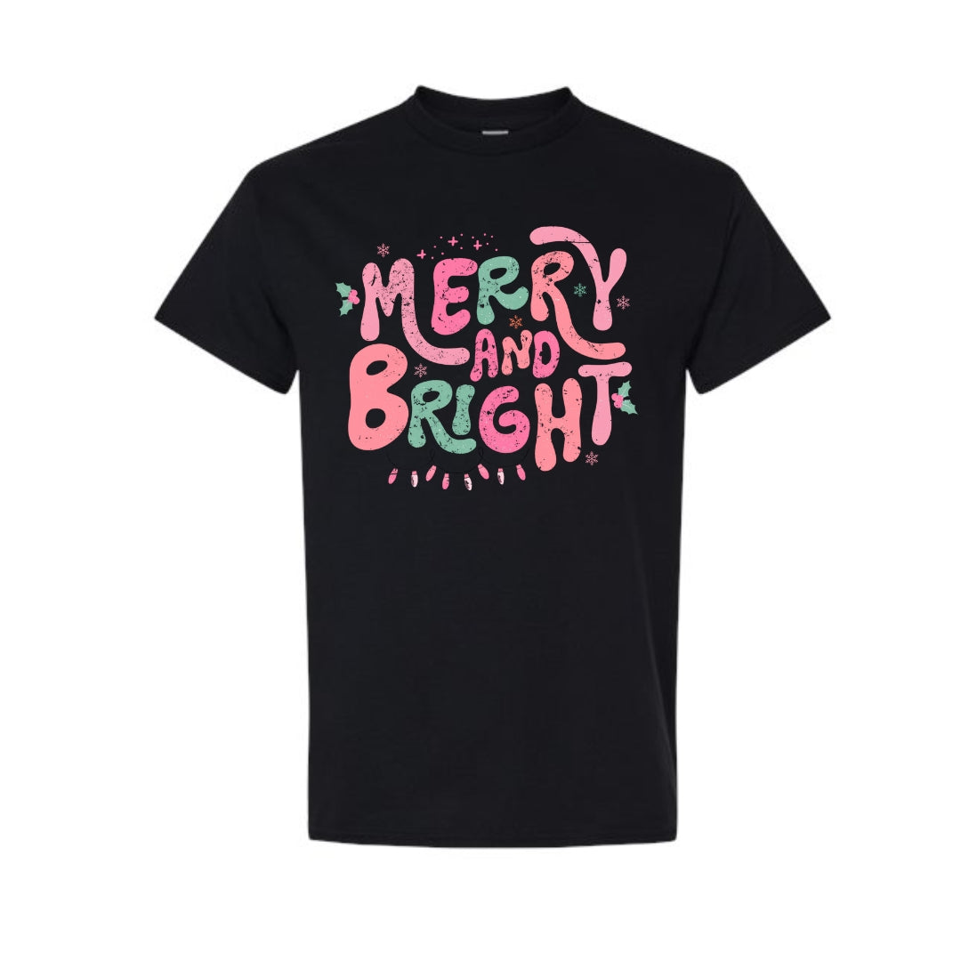 Holiday Shirt - Merry and Bright Pastel Christmas Graphic
